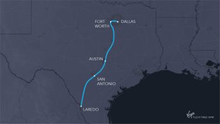 Map of potential hyperloop in Texas