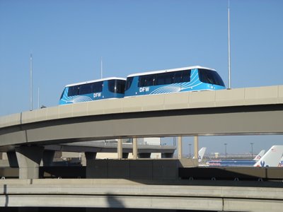 A picture of a people mover in the DFW airport