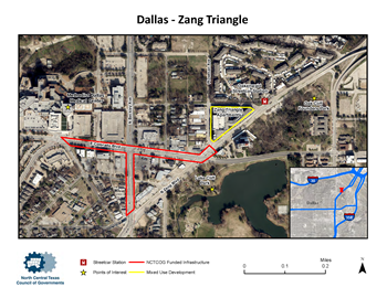 Aerial graphic of Dallas' Zang Triangle area