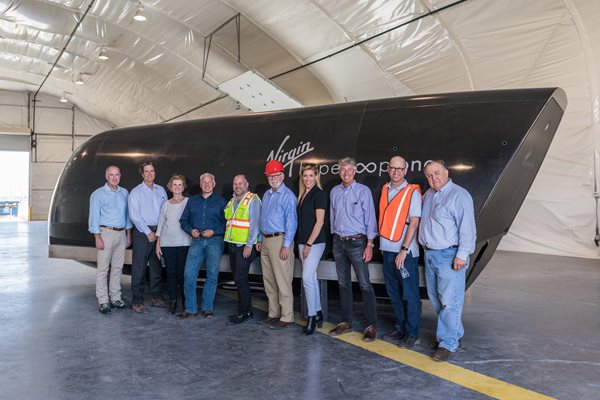 This is an image of representatives from NCTCOG and the RTC tour of the Virgin Hyperloop One facilities in Nevada in 2018.