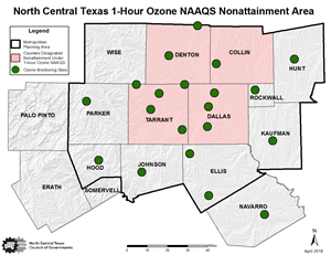 Map thumbnail of North Central Texas 1-hour ozone NAAQS nonattainment area