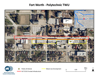 Aerial graphic of Fort Worth's Polytechnic TWU development area