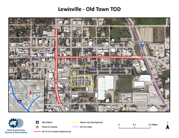 Aerial graphic of Lewisville's Old Town development