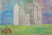 Child's drawing of downtown Dallas, Texas.