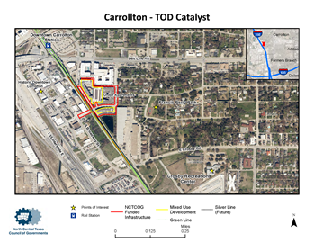 Aerial/satellite view from above Carrollton's transit development project completed in 2010.