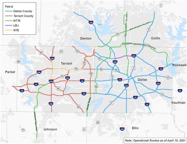 Map thumbnail of potential expansion of patrol routes in the metroplex and potential expansions to the number of patrol hours for Dallas and Tarrant Counties